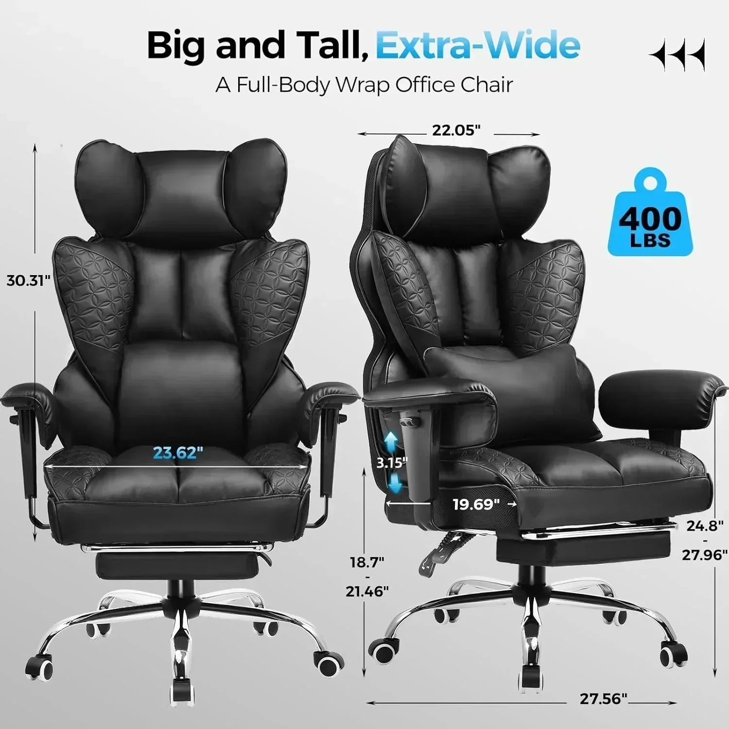Large Tall Gaming Chair 400 lb Heavy Duty Office Chair wourant