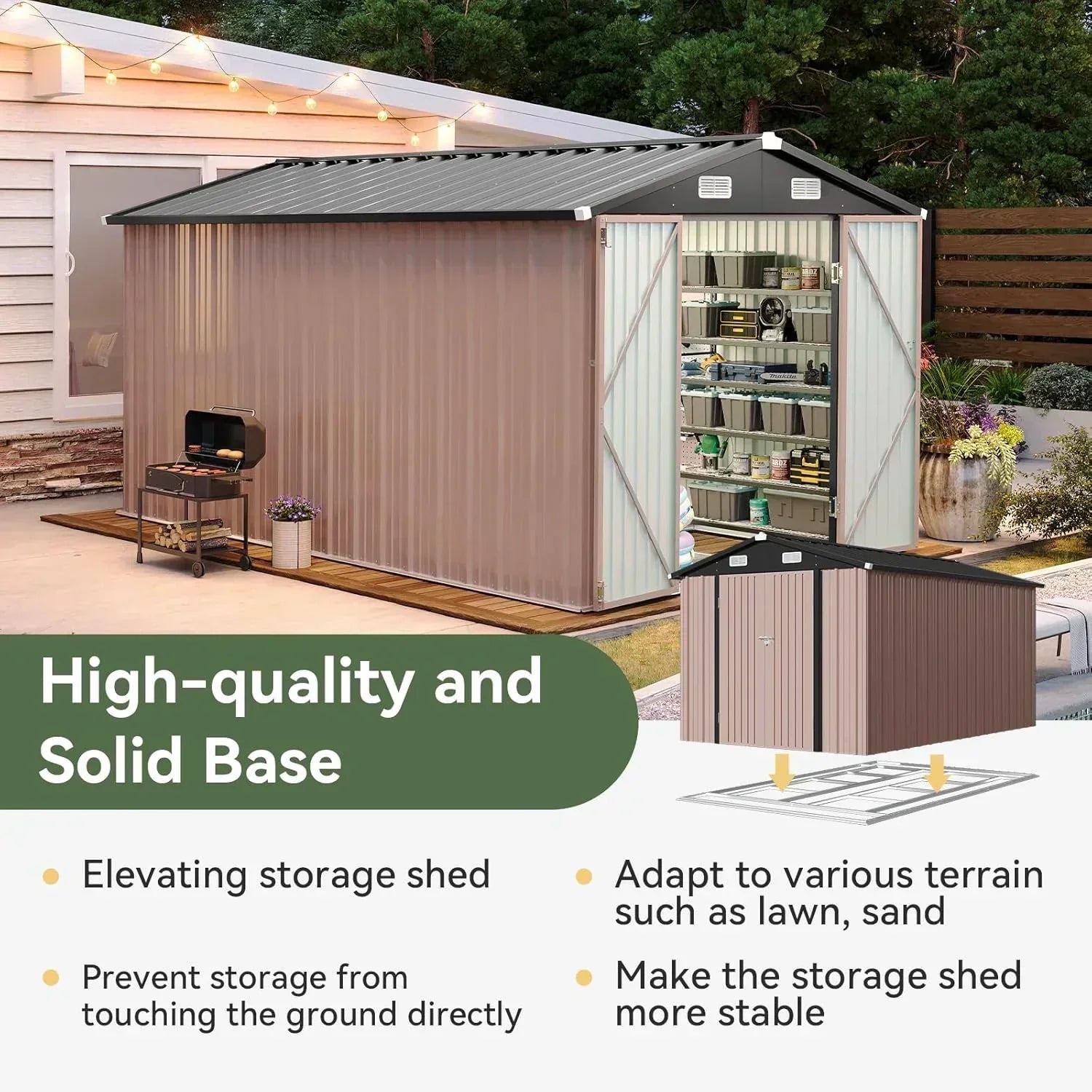 Aoxun 6.2x4 FT Shed Outdoor Storage Shed Metal Garden Shed Sloping Roof Tool Shed Bike Shed wourant