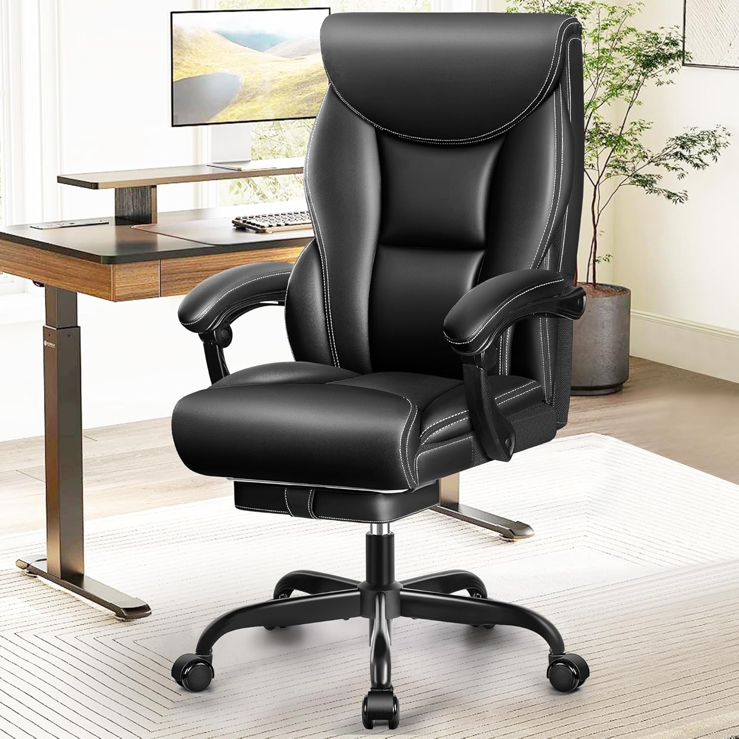 Office Chair Large High-Foot Computer Desk Chair Chair Lumbar Support Rotating Computer Chair wourant