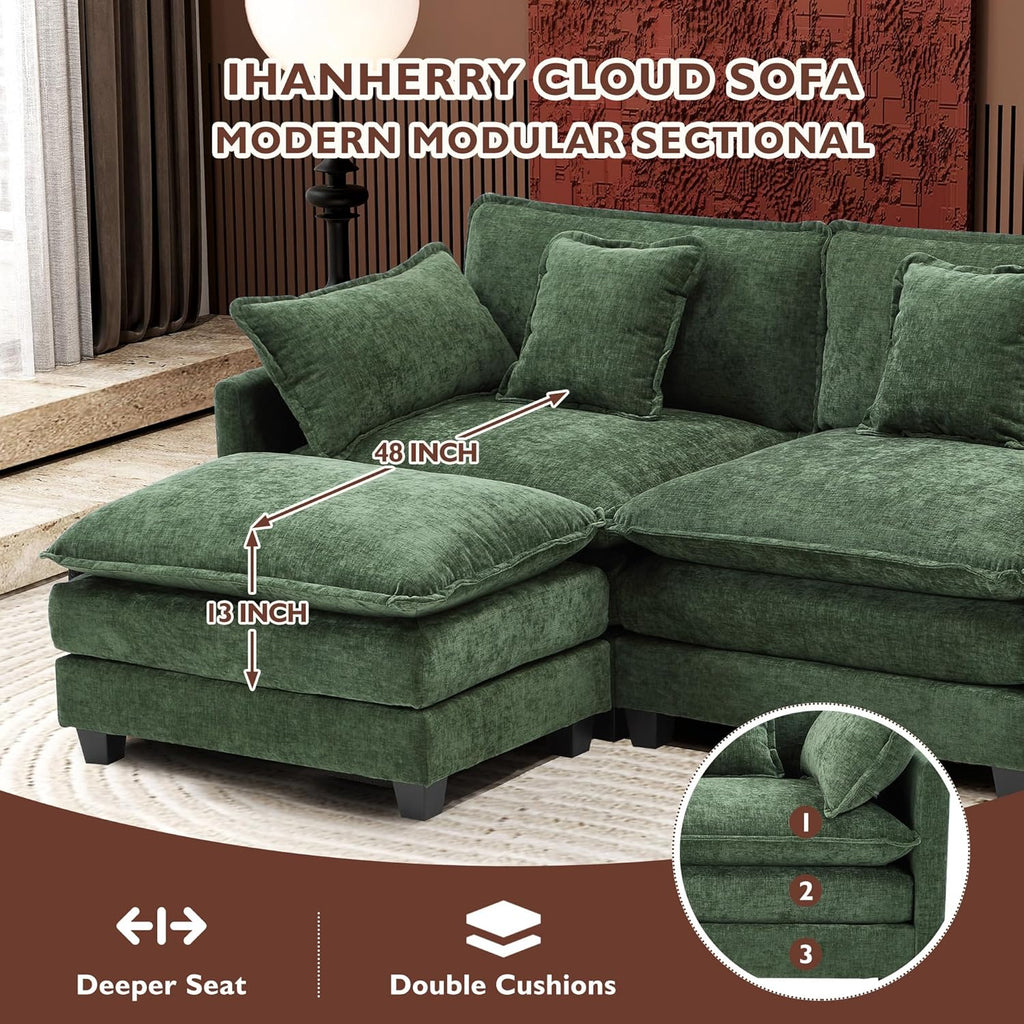 111.4 Inch L Shaped Modern Sofa Modular Cloud Sofa with Ottoman 4 Seater Chenille Deep Seat Sofa wourant