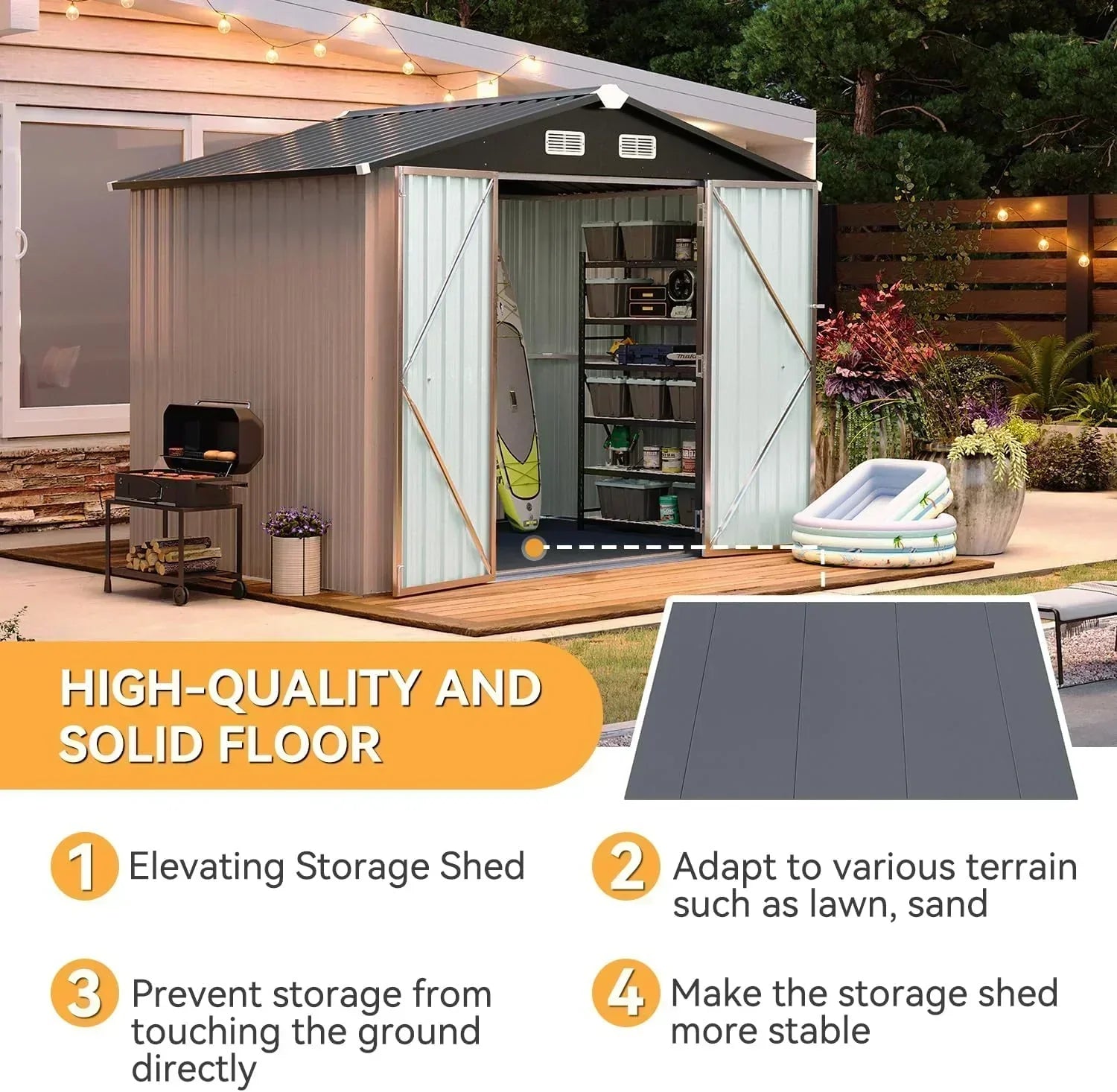 Aoxun 7.4x5.3FT Shed with Floor Galvanized Steel Outdoor Storage Shed Metal Garden Shed wourant