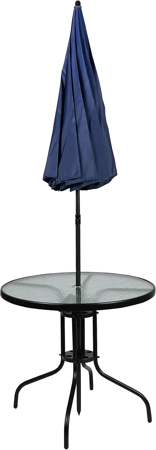 EMMA + OLIVER 6 Piece Brown Patio Garden Set with Umbrella Table Set of 4 Folding Chairs wourant