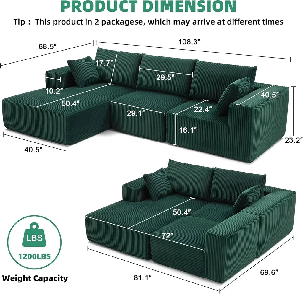 108-inch modular sofa cloud modular sofa with deep seat and reclining chair upholstered sofa wourant