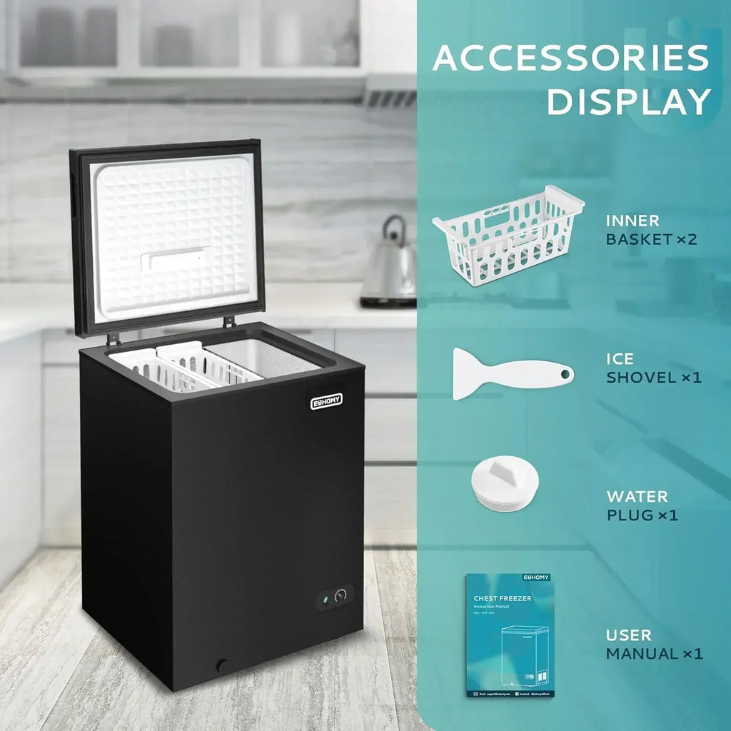 EUHOMY 3.5 Cu.Ft Chest Freezer with Removable Basket Small Deep Freezer Adjustable 7 Thermostat wourant