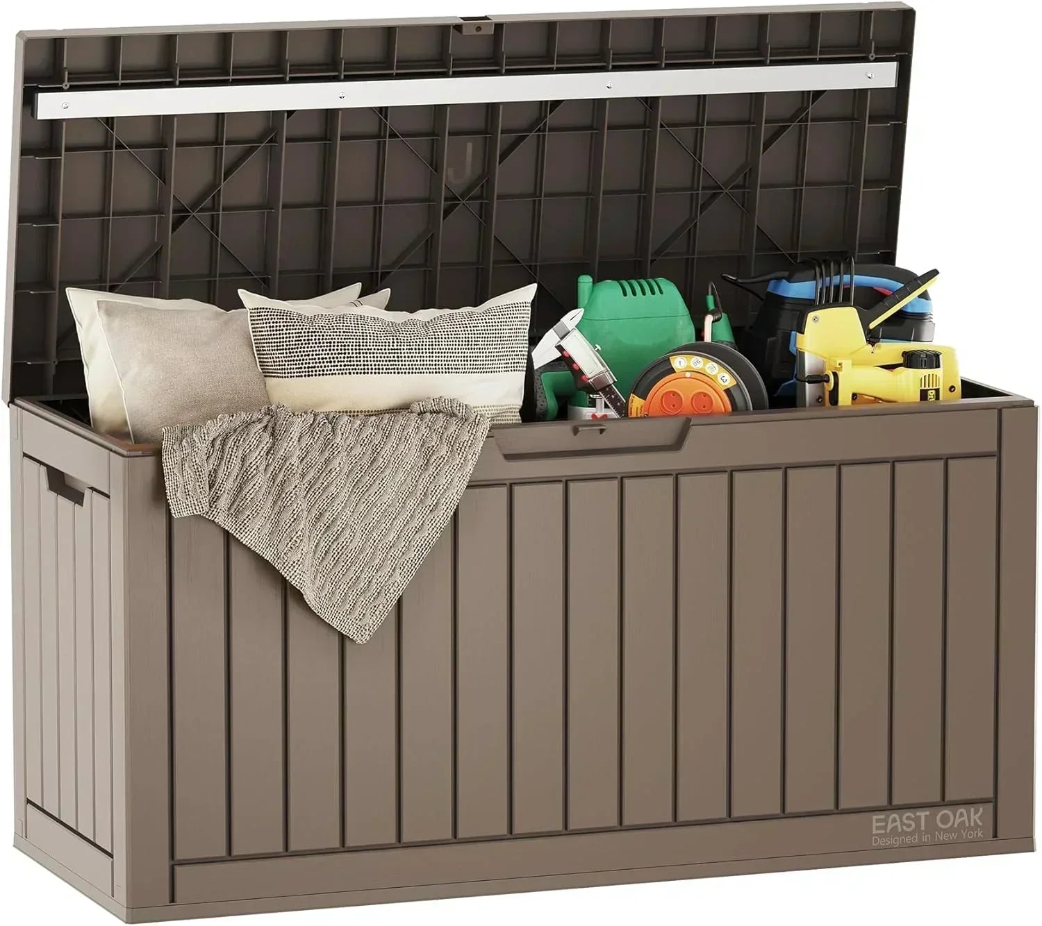 EAST OAK Outdoor Storage Box 60 Gallon Deck Box Indoor and Outdoor Use Waterproof Resin Storage wourant