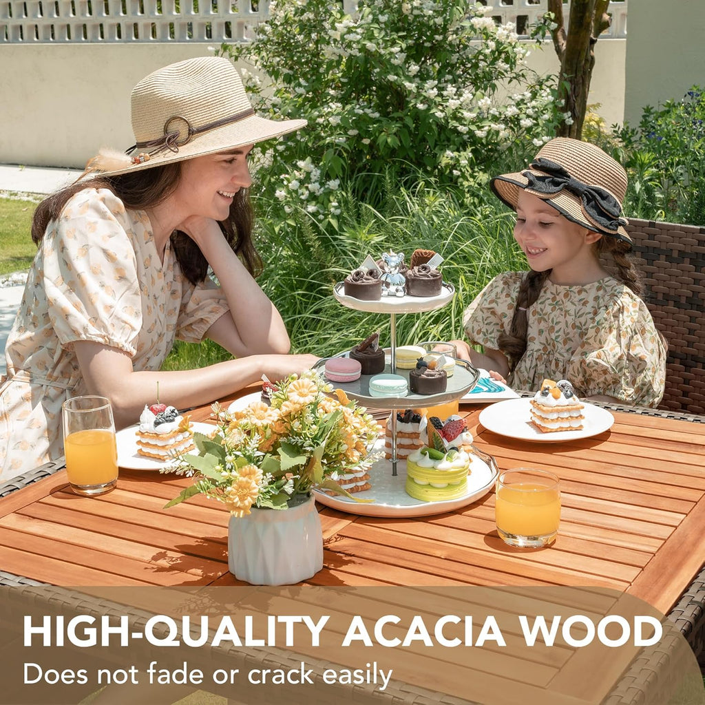 Devoko Dining 7 PCS Furniture Patio Conversation Set with Acacia Wood Table Top Rattan Outdoor wourant