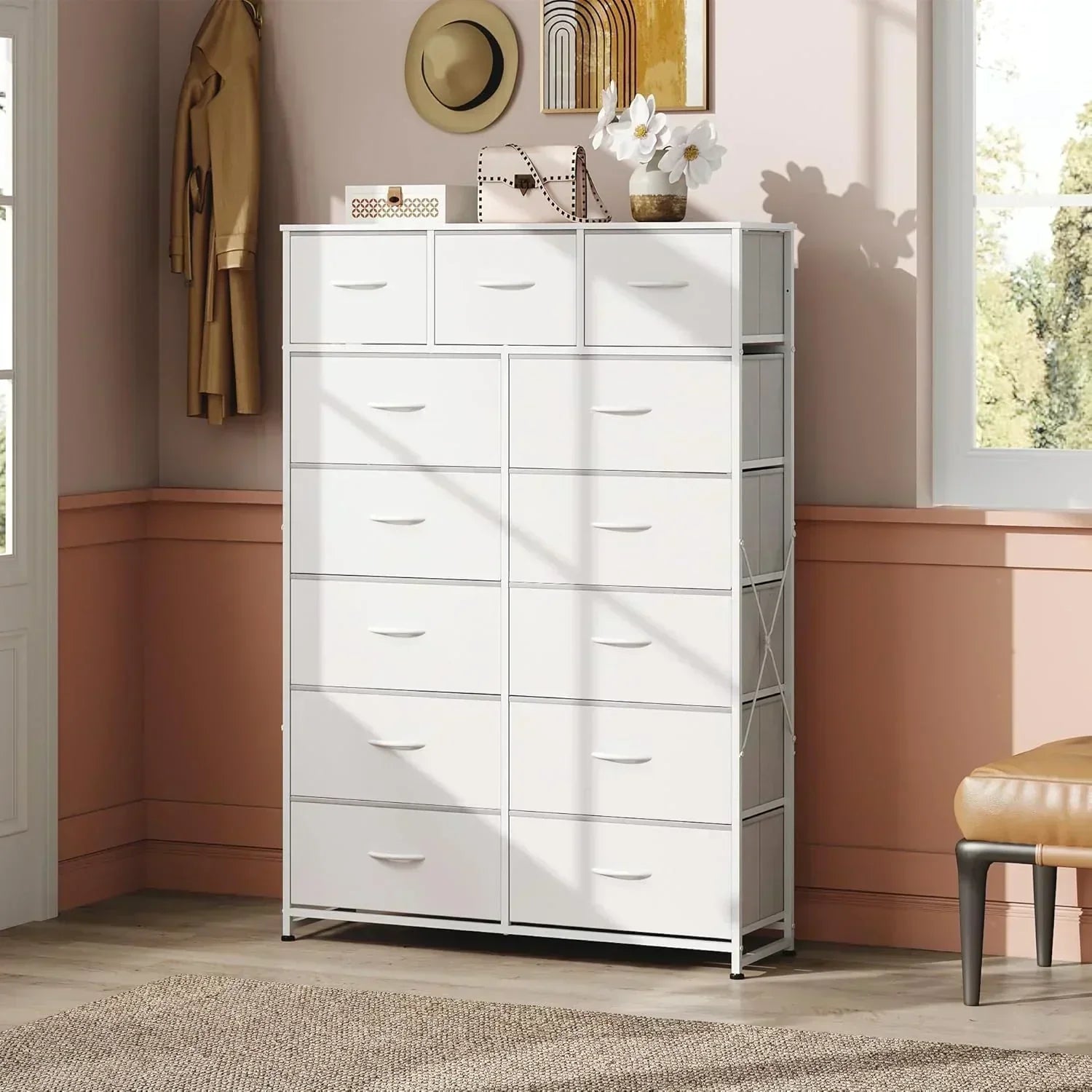 WLIVE Storage Organizer Unit with 13 Fabric Bins Storage Drawers Organizer with Steel Frame wourant