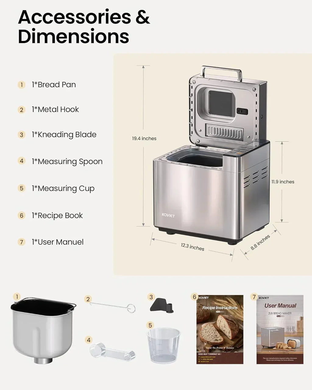 25-in-1 Bread Maker with Automatic Dual Dispenser 2-Pound Stainless Steel Bread Maker wourant
