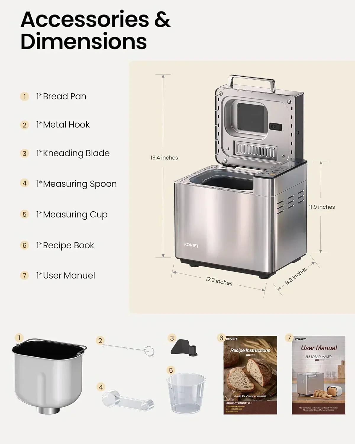 25-in-1 Bread Maker with Automatic Dual Dispenser 2-Pound Stainless Steel Bread Maker wourant