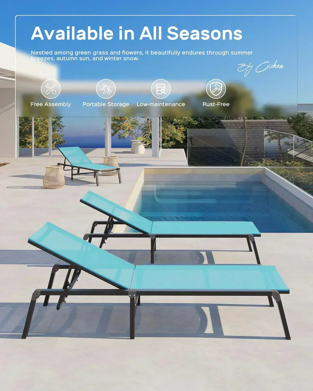 Aluminum Chaise Lounge Outdoor Foldable Assemble Free Outdoor Lounge Chair 5 Adjustable Backrest wourant