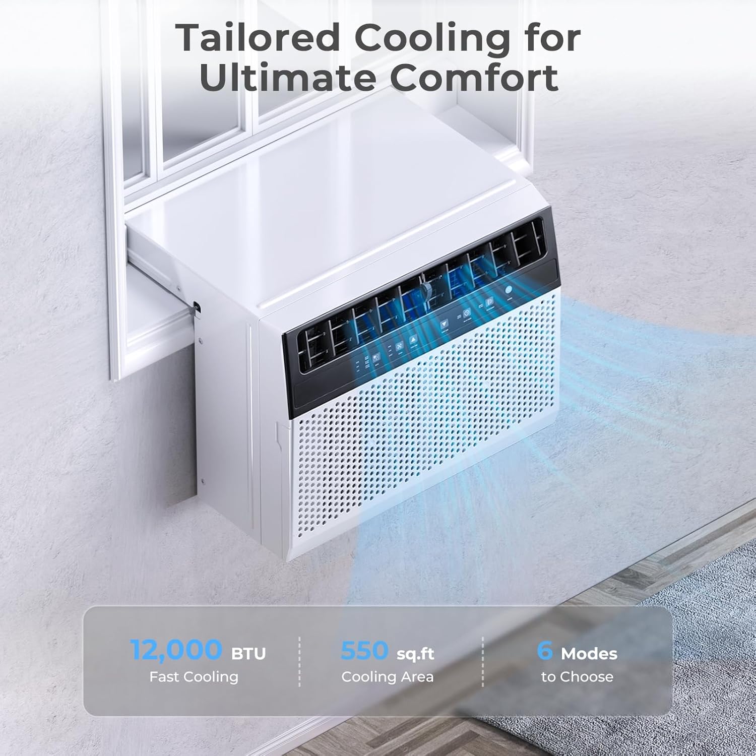 U-Shaped Window Air Conditioner 12000BTU Window AC Unit Cools up to 550 sq. ft. 6 Modes wourant