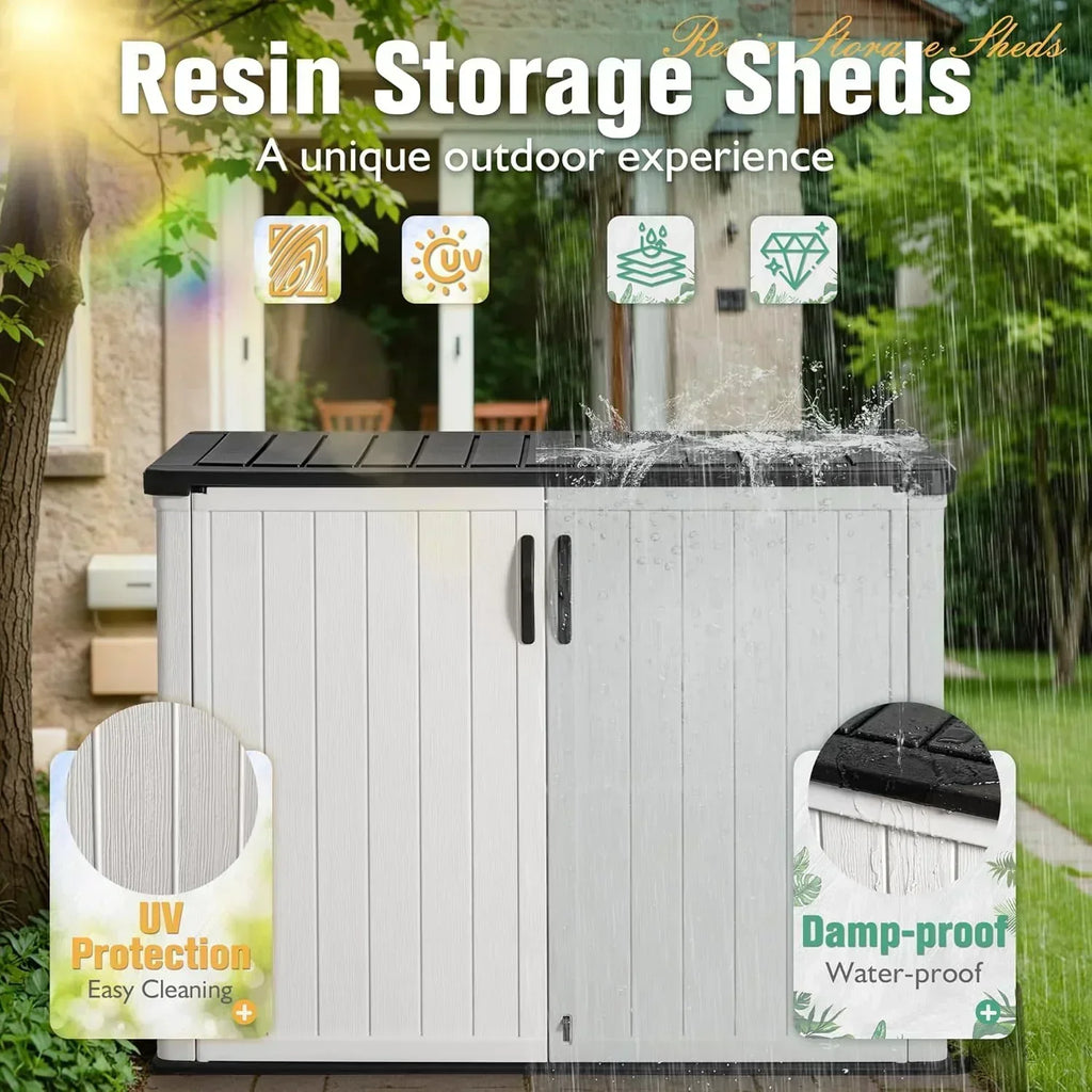 Greesum Outdoor Horizontal Storage Shed 27 Cu.ft Resin Large Storage Box for Garden Patio wourant