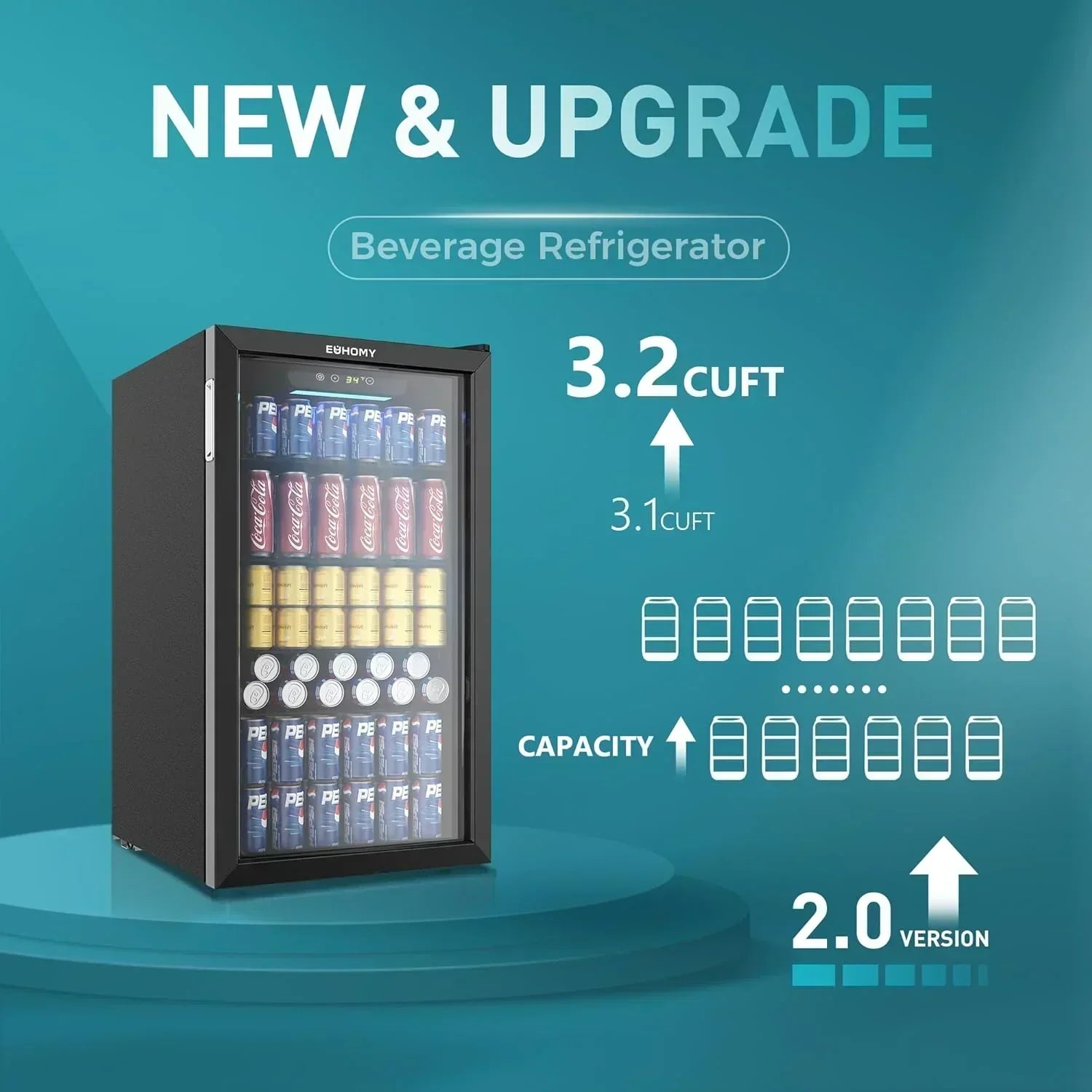 EUHOMY Beverage Refrigerator Cooler 130 Can Mini Fridge with Glass Door Beverage Cooler wourant