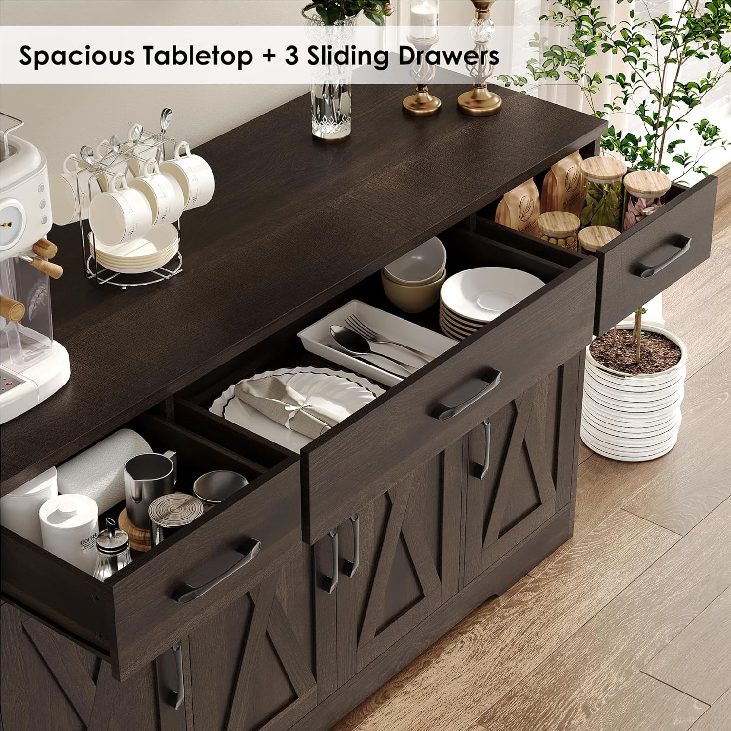 Sideboard with drawers large 55-inch sideboard modern farmhouse wood kitchen dining table wourant