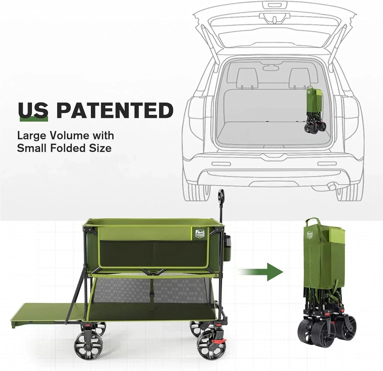 400L Large Capacity Folding Double Decker Cart with Brakes 54 Inch Extra Long Extended Cart wourant