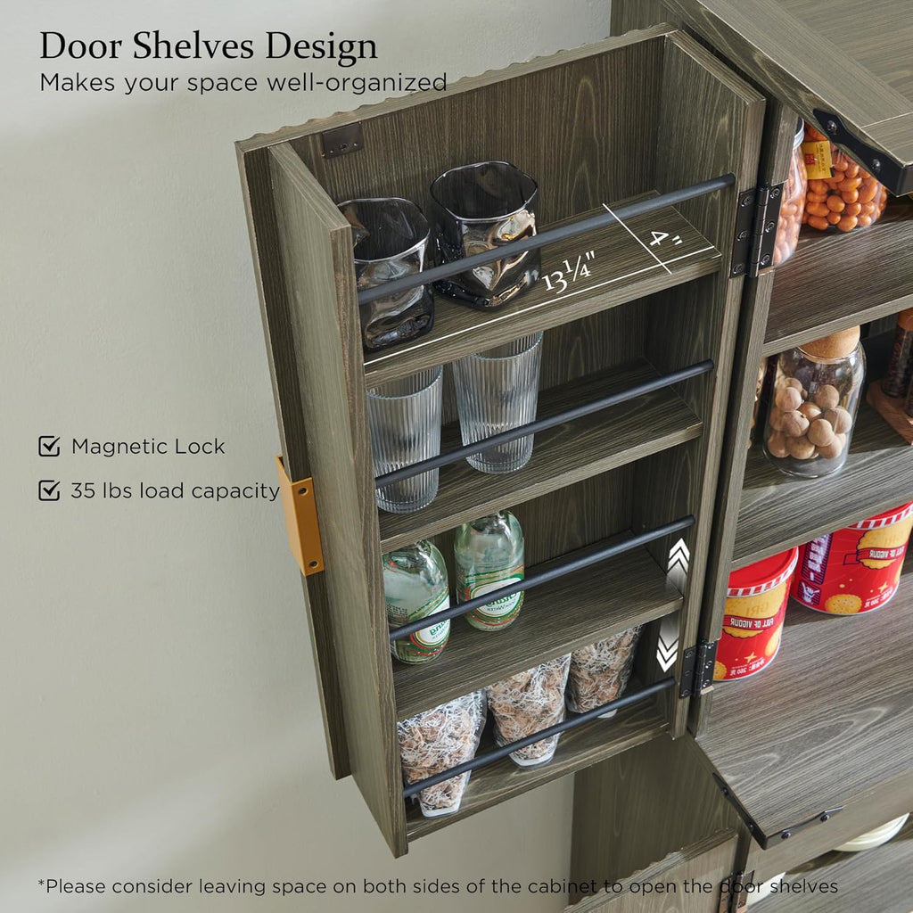 Fluted Pantry Cabinet 72" Tall Modern Storage Cabinet with 4 Doors Organizer Drawer wourant