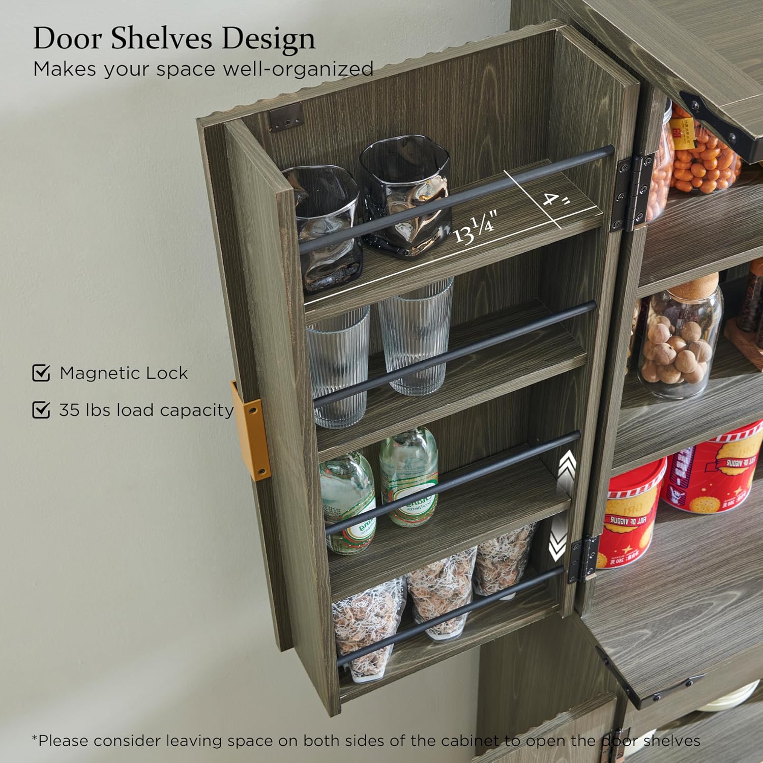 Fluted Pantry Cabinet 72" Tall Modern Storage Cabinet with 4 Doors Organizer Drawer wourant