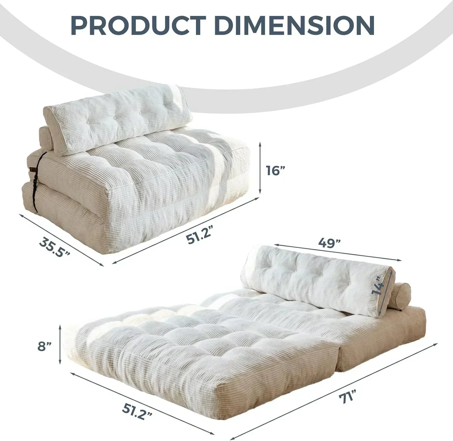 MAXYOYO Folding Sofa Bed Convertible Sleeper Chair with Pillow Foldable Mattress with Back Support wourant