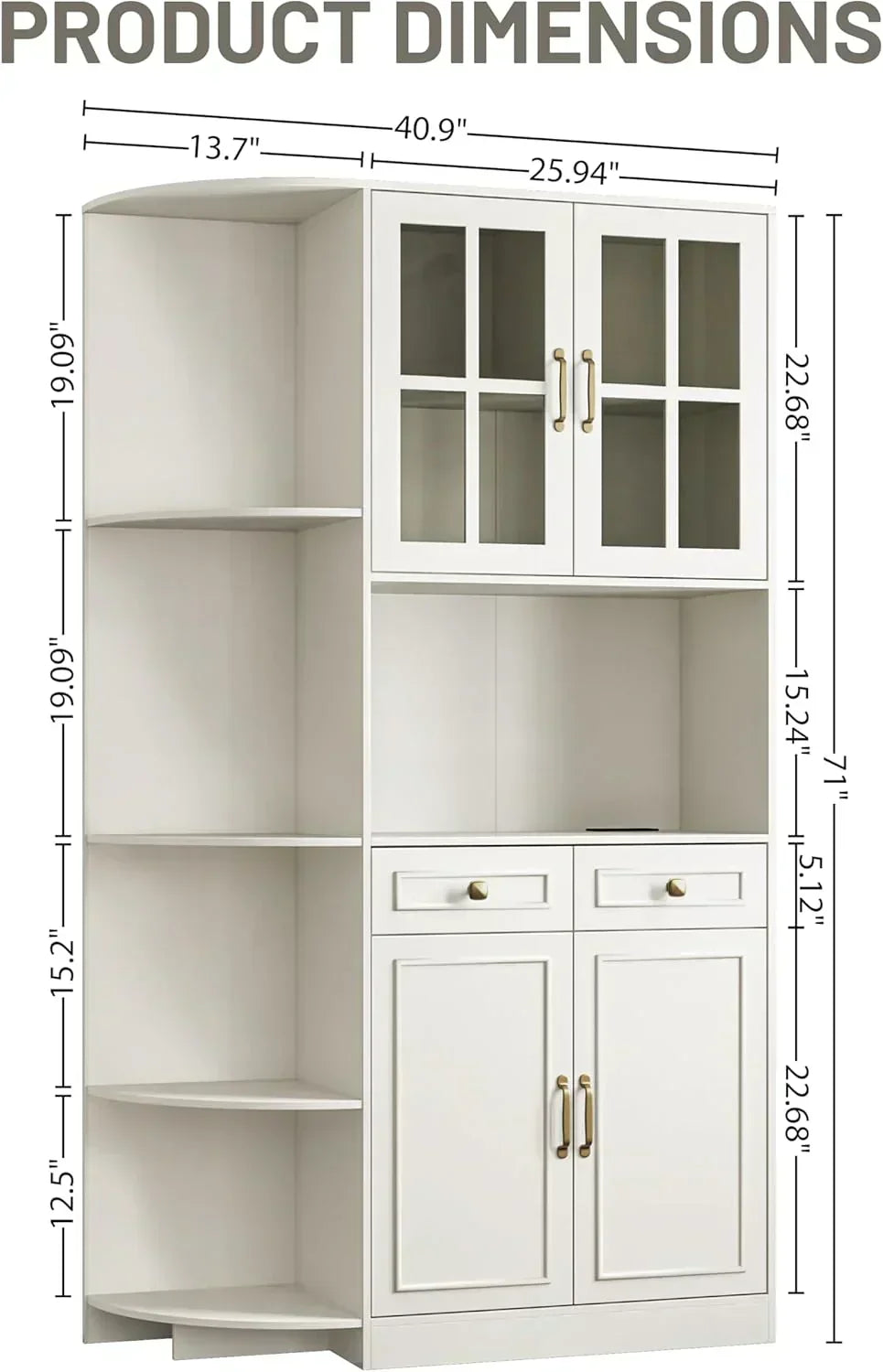 Kitchen Hutch Pantry Cabinet 71" Tall with Glass Doors wourant