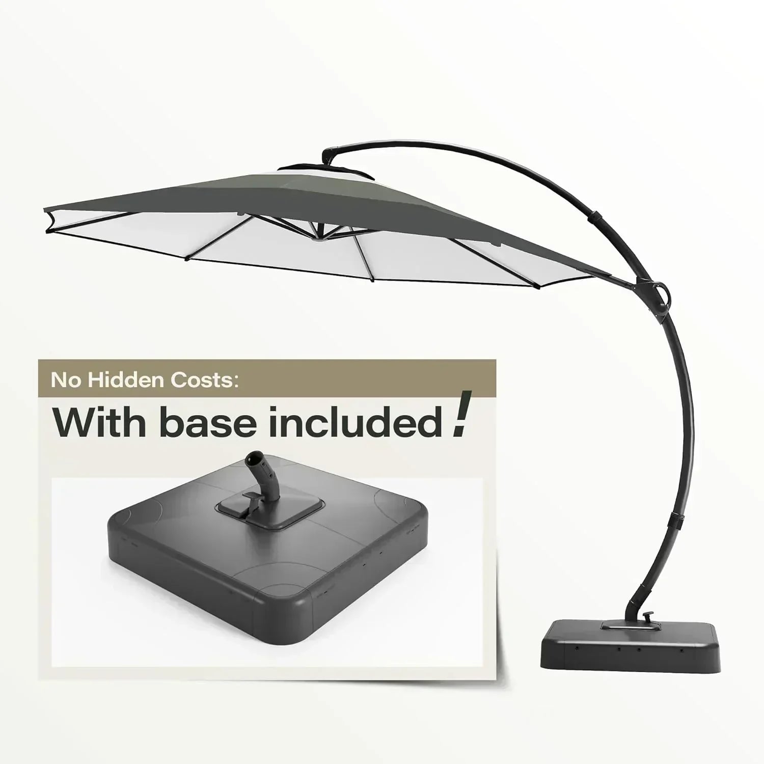 LAUSAINT HOME Outdoor Patio Umbrella with Base included 11 FT Deluxe Curvy Cantilever Umbrella wourant
