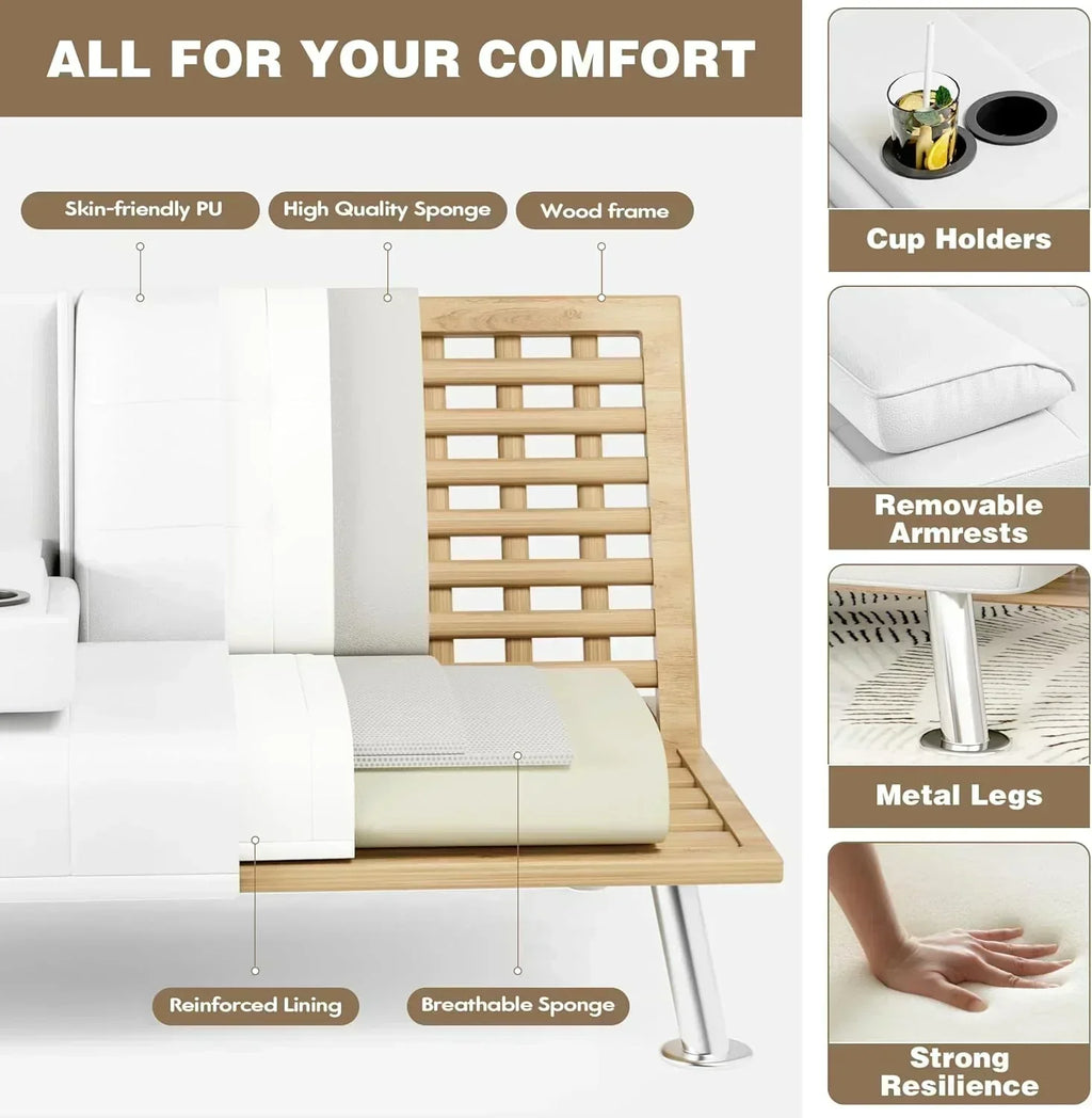 Homall Futon Sofa Bed Leather Futon Couch with Armrests Adjustable Recliner Sleeper Sofa Bed wourant