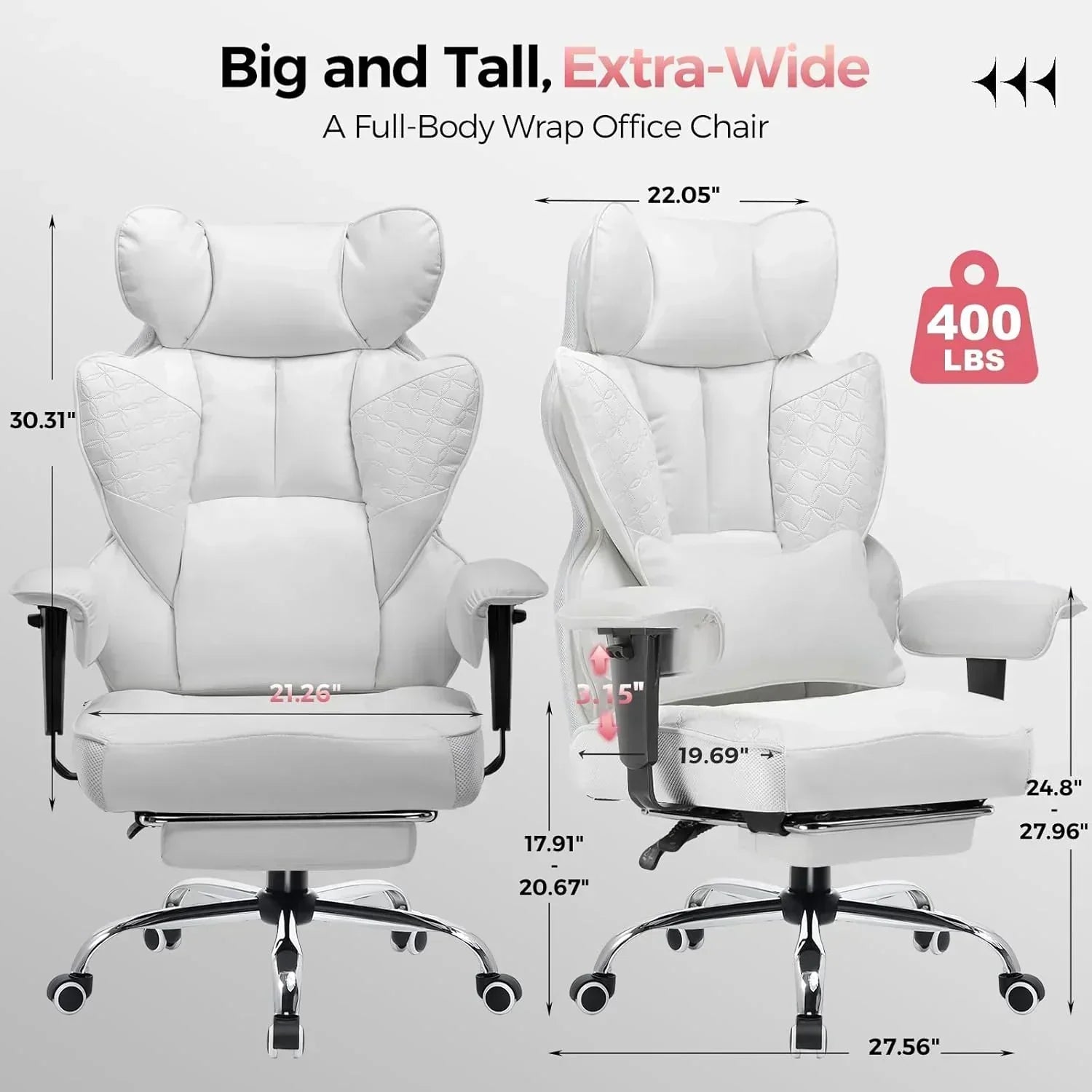 Large Tall Gaming Chair 400 lb Heavy Duty Office Chair wourant