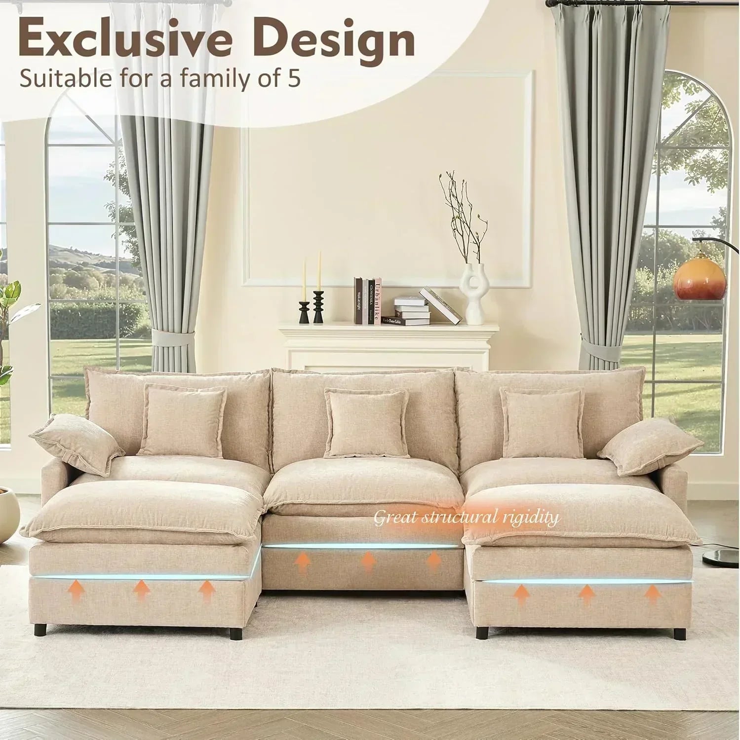 108 Inch U Shape Sofa Sectional Sofa Comfortable Cloud Sofa Living Room Deep Seat Sofa wourant