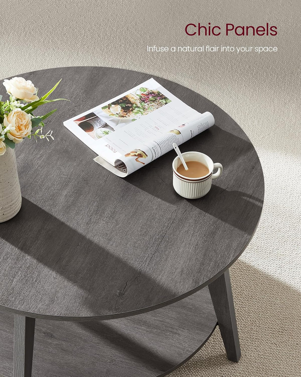 VASAGLE Round Coffee Table 2 Tier Coffee Table with Storage for Living Room 31.5 x 17.7 Inches wourant
