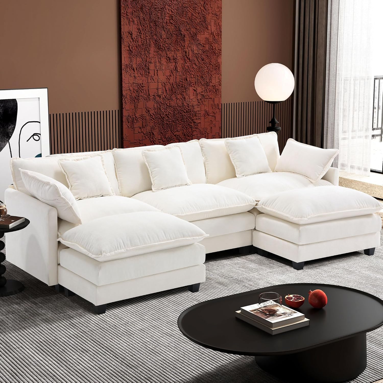 111.4 Inch L Shaped Modern Sofa Modular Cloud Sofa with Ottoman 4 Seater Chenille Deep Seat Sofa wourant