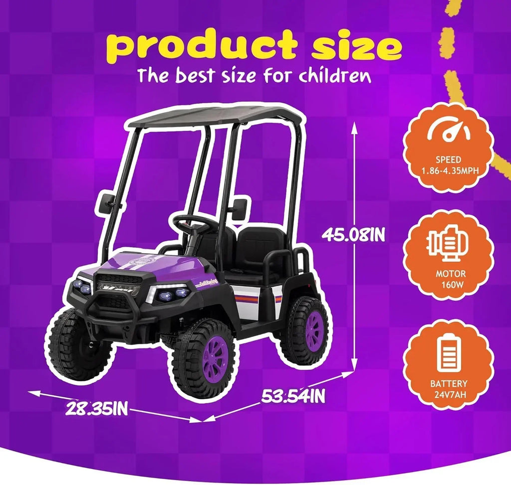 24V 7AH Children's Golf Cart with Remote Control Removable Awning 4-Wheel Spring Suspension wourant