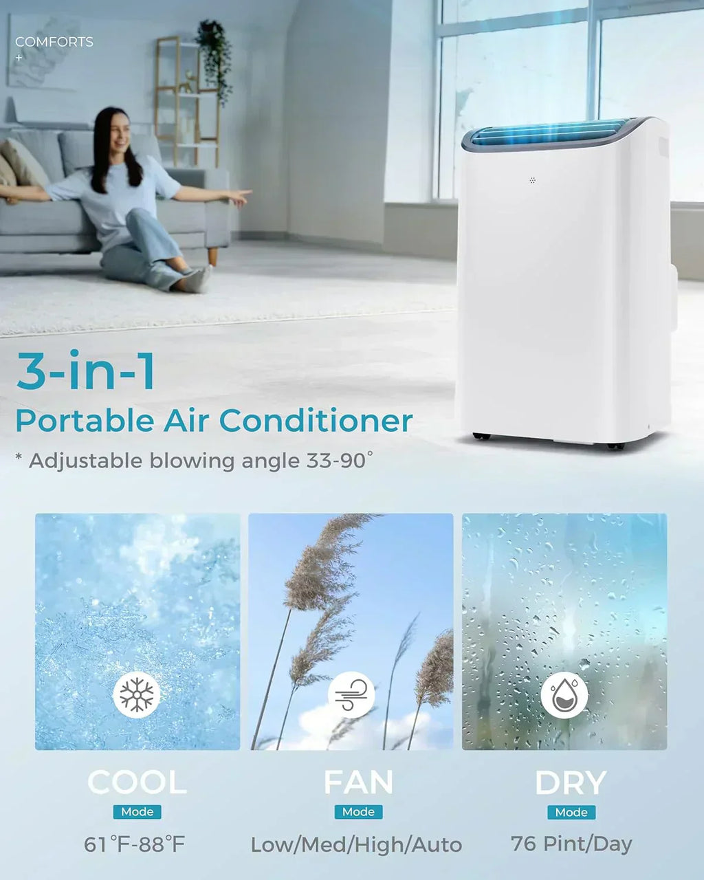 EUHOMY 8,000 BTU Portable Air Conditioners 4-in-1 Portable AC Unit Up to 350 Sq.Ft wourant
