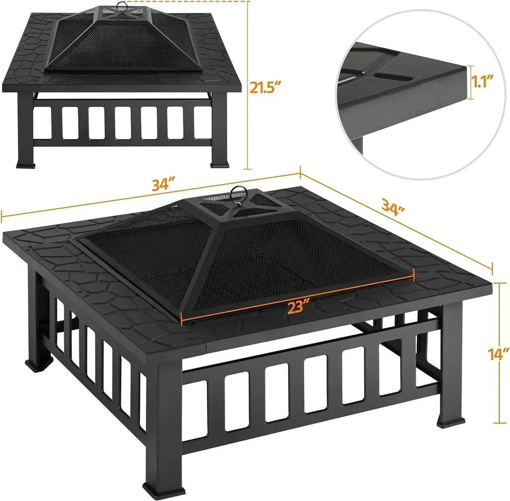 Yaheetech Multifunctional Fire Pit Table Square Metal Firepit Stove Backyard Patio Garden Fireplace wourant