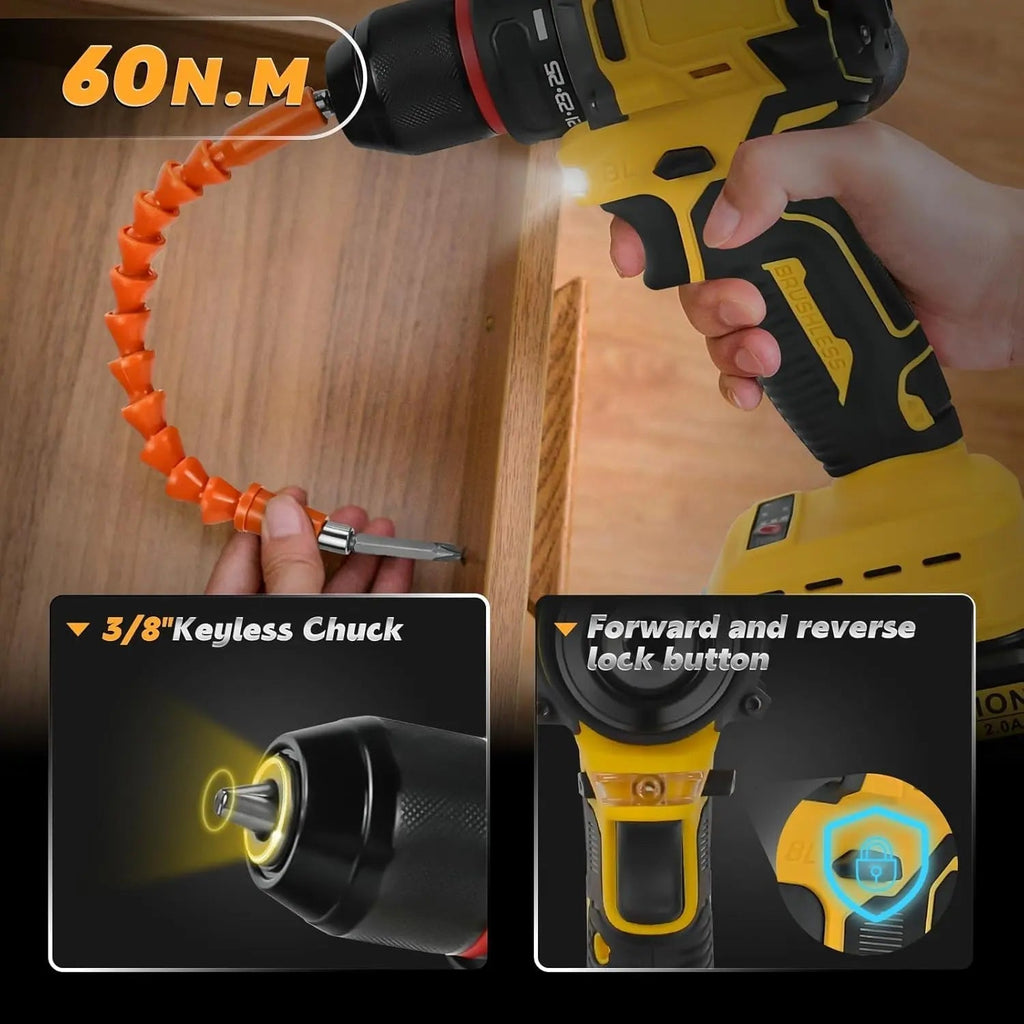 Cordless Drill Driver Compatible with Dewalt 20V Battery Brushless Two Speed zrendora