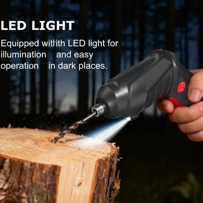 Cordless Rechargeable Screwdriver Set Compact Electric Drill with LED Light zrendora