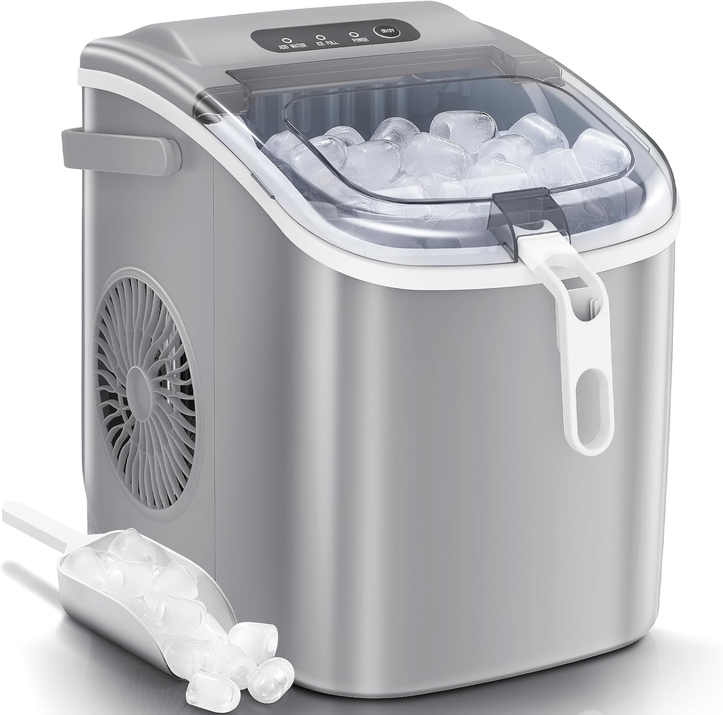 Nugget Ice Makers Countertop, Pebble Ice Machine with Chewable Pellet Ice, 34Lbs/24H, Self-Cleaning, Sonic Ice, One-Click Operation, for Kitchen,Office Stainless Steel Silver wourant