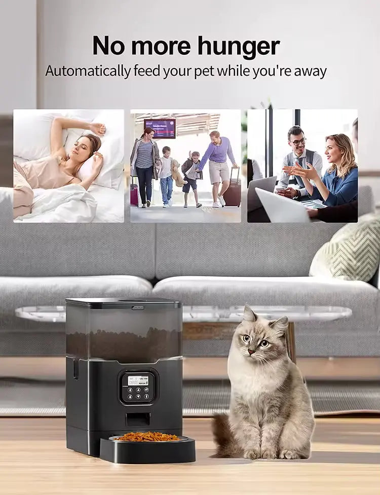 Automatic Cat Feeder 6L Stainless Steel Bowl Timed Dry Food Dispenser with Voice Recorder and LCD Display wourant