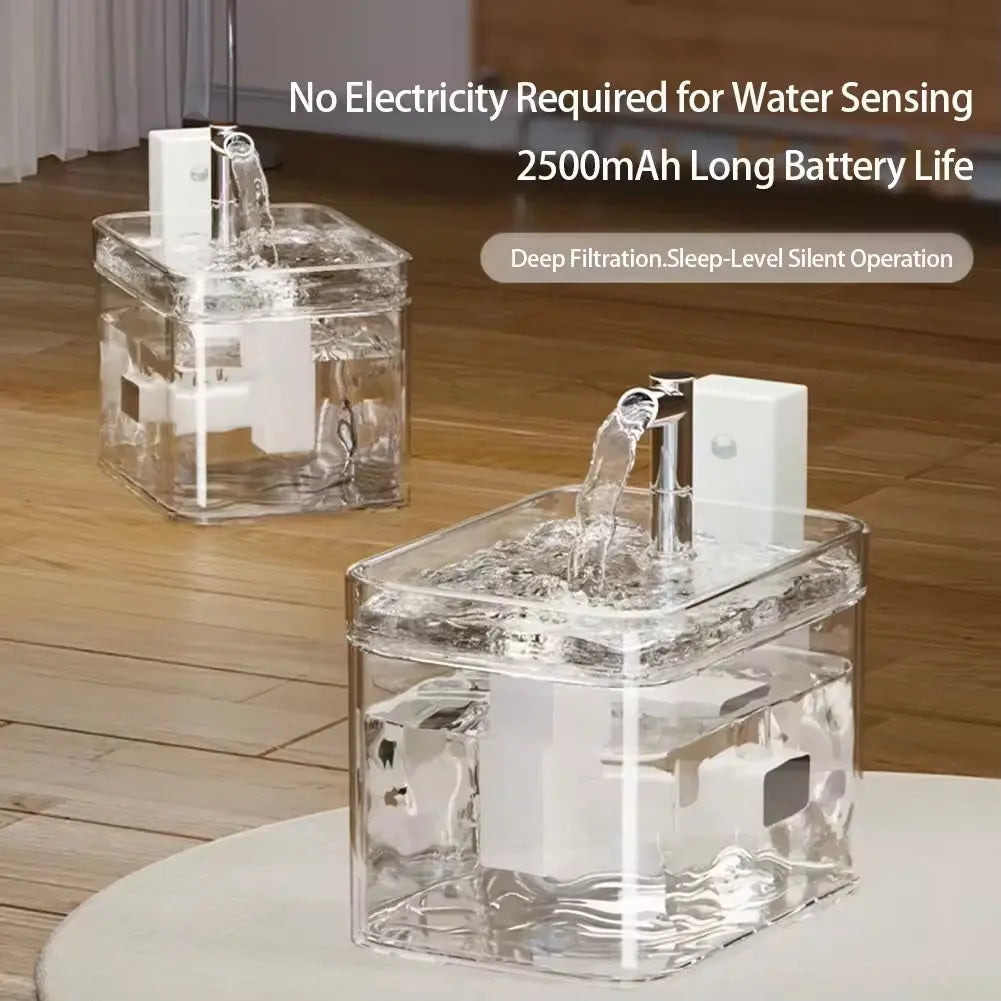 Wireless Pet Water Fountain 1.5L Rechargeable with Motion Sensor Filter and Quiet Pump for Cats and Small Dogs wourant