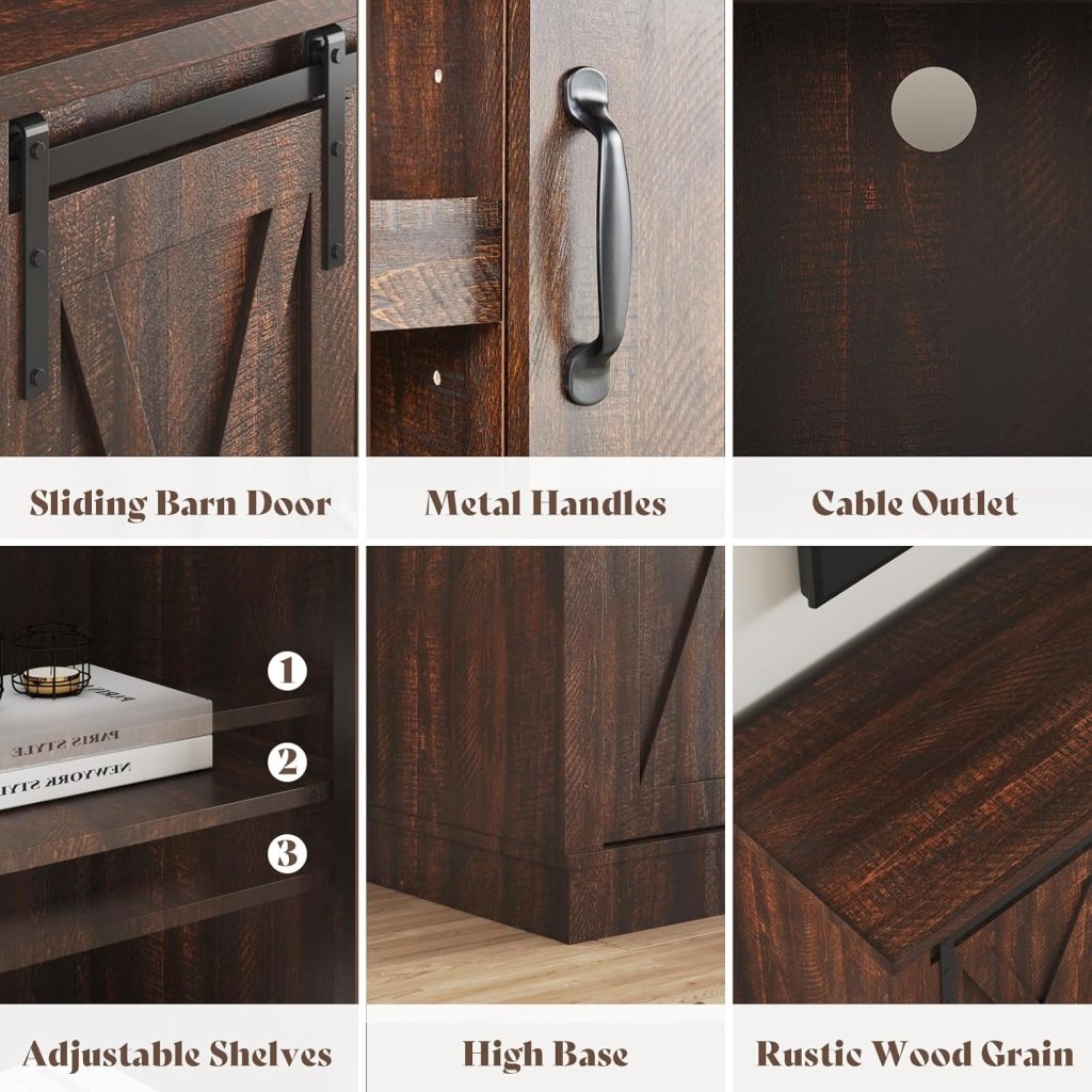 AMERLIFE Fireplace TV Stand with Sliding Barn Door for TVs up to 73", Farmhouse 63" Fireplace Entertainment Center with Storage Cabinets/Adjustable Shelves wourant