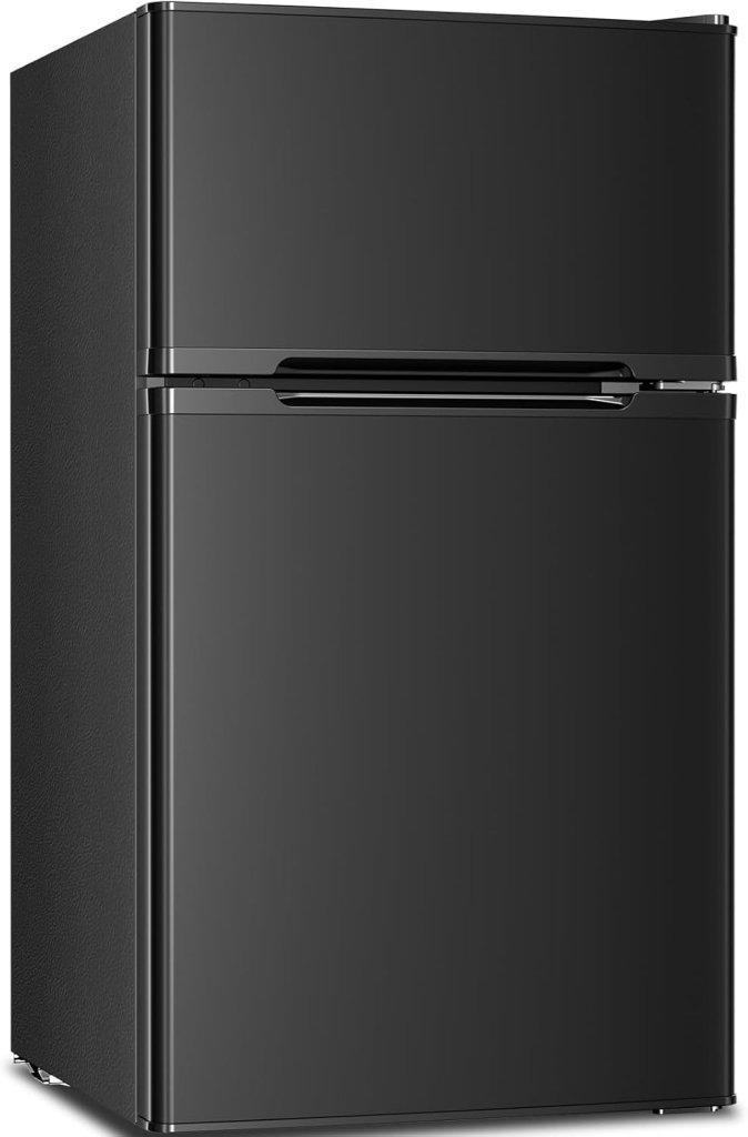 Antarctic Star Compact Mini Refrigerator Separate Freezer, Small Fridge Double 2-Door Adjustable Removable Retro Stainless Steel Shelves Living room/Kitchen/Dorm/Office 3.2 cu ft.Green wourant