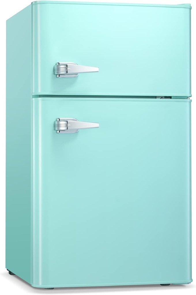 Antarctic Star Compact Mini Refrigerator Separate Freezer, Small Fridge Double 2-Door Adjustable Removable Retro Stainless Steel Shelves Living room/Kitchen/Dorm/Office 3.2 cu ft.Green wourant