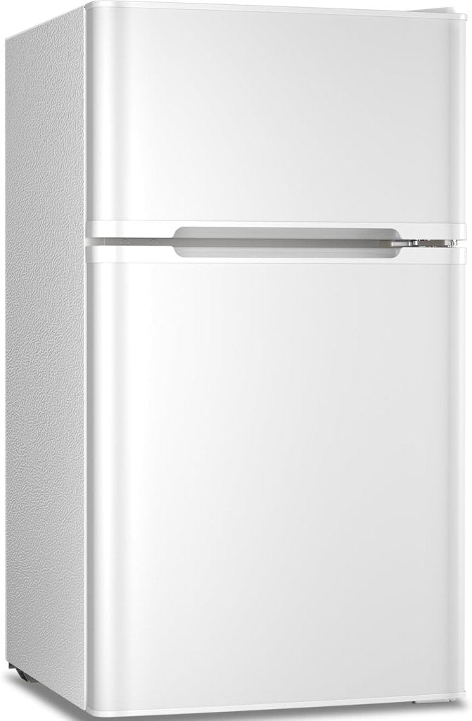 Antarctic Star Compact Mini Refrigerator Separate Freezer, Small Fridge Double 2-Door Adjustable Removable Retro Stainless Steel Shelves Living room/Kitchen/Dorm/Office 3.2 cu ft.Green wourant