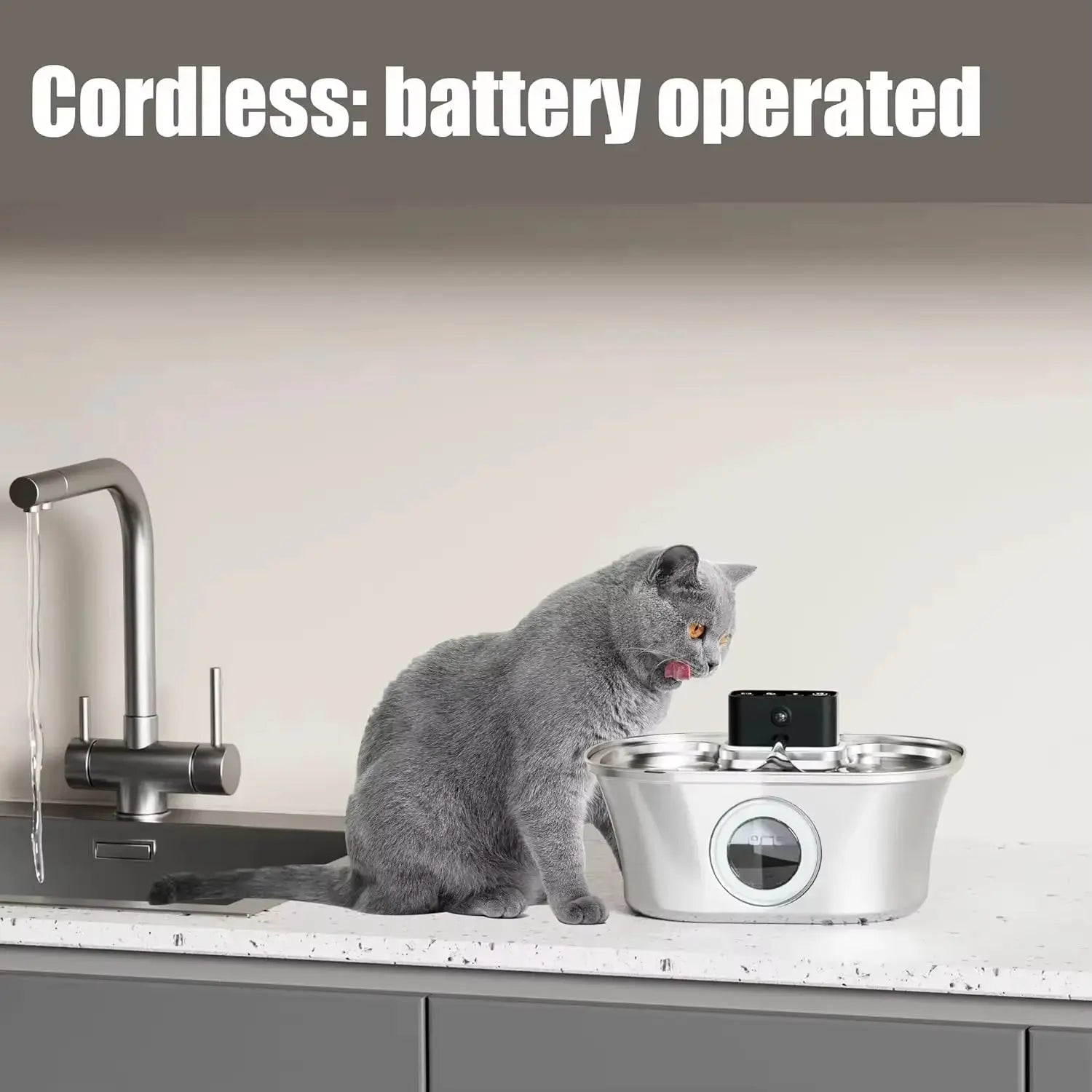 Wireless Cat Water Fountain 3.2L Rechargeable Battery with Motion Sensor Filter and Stainless Steel Bowl wourant