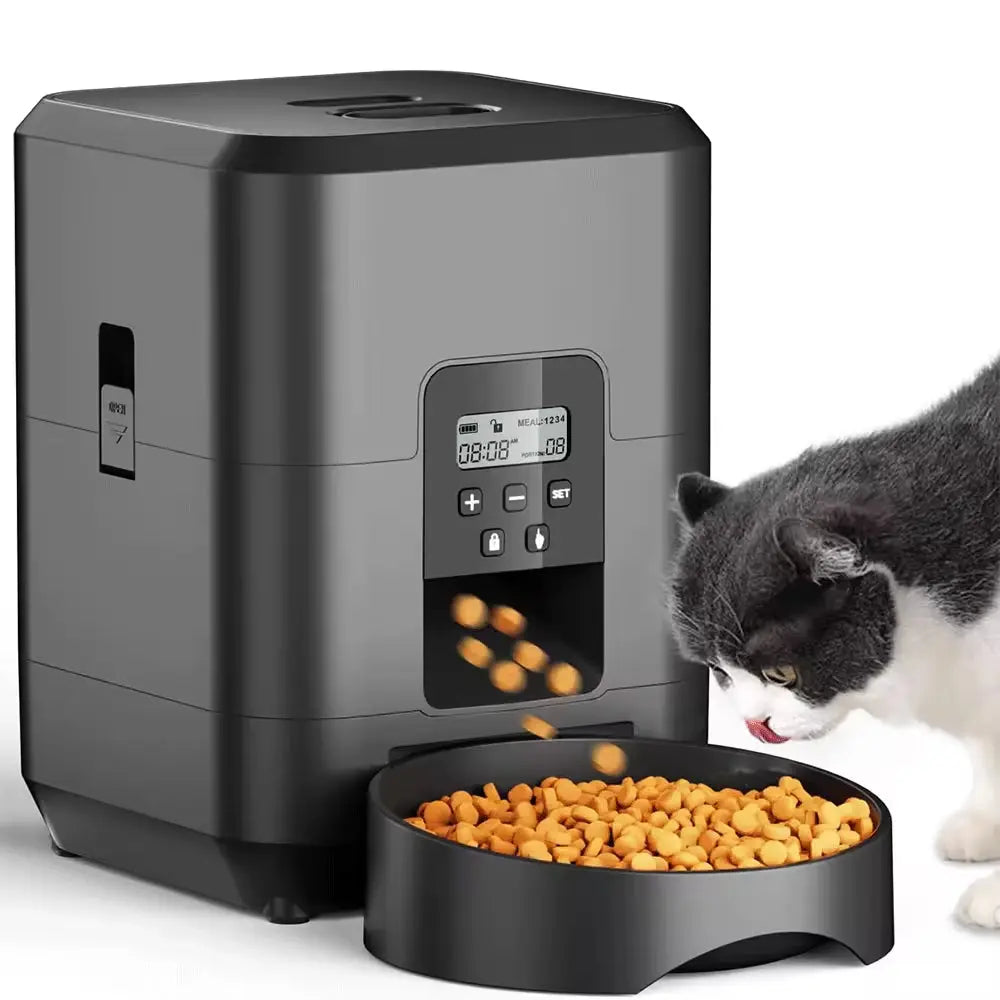 Automatic Cat Feeder 2L Timed Dry Food Dispenser with LCD Display and Slow Feed Mode for Cats and Small Dogs wourant