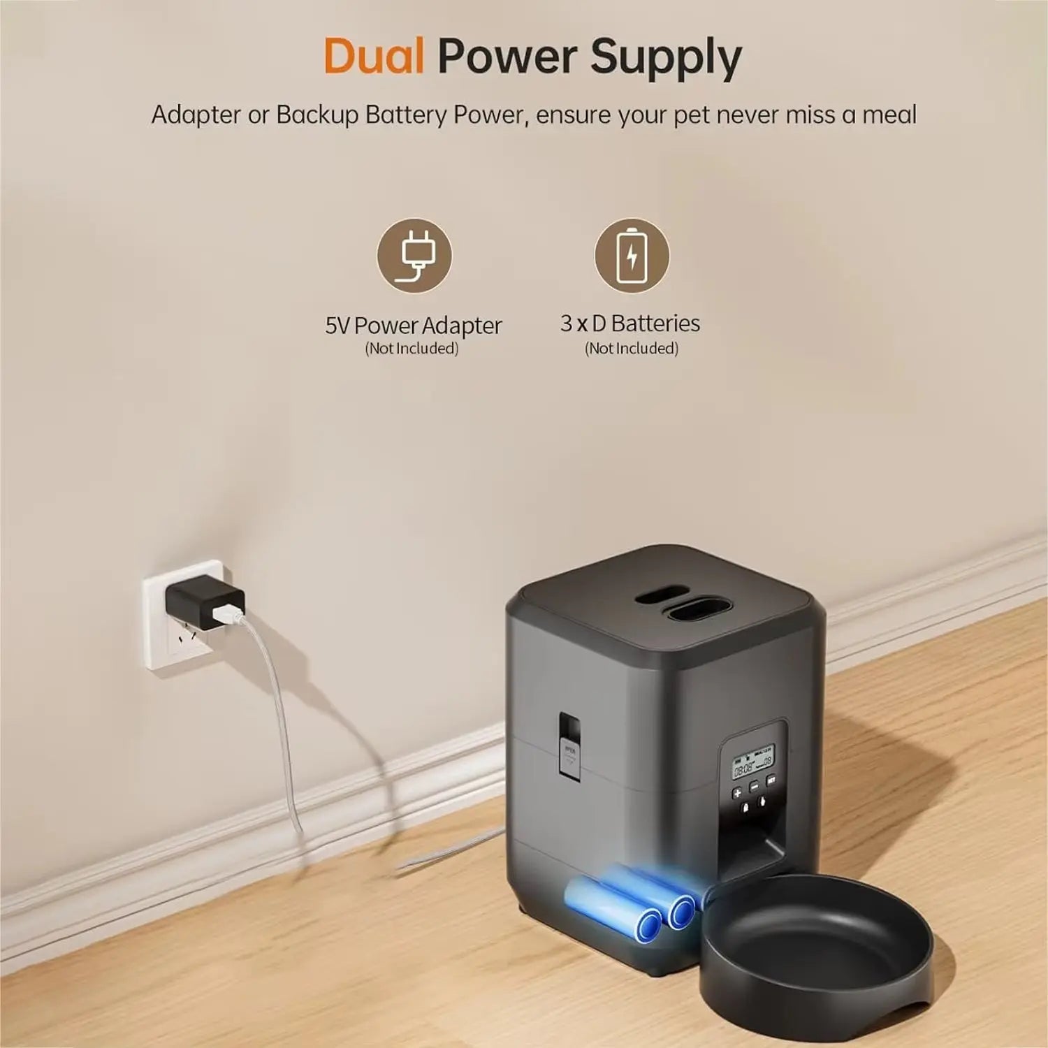 Automatic Cat Feeder 2L Timed Dry Food Dispenser with LCD Display and Slow Feed Mode for Cats and Small Dogs wourant