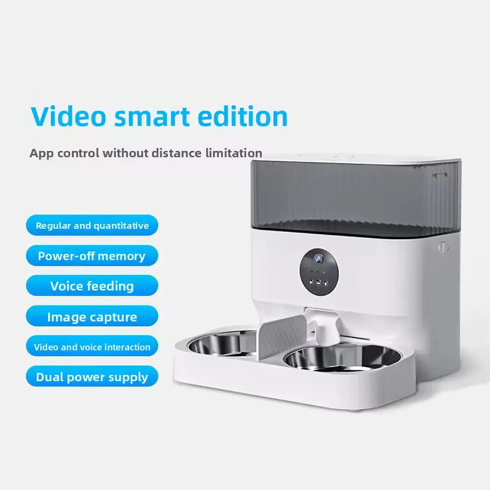 Automatic Pet Feeder with Camera and Double Stainless Steel Bowls Timed WiFi App Control for Two Cats or Dogs wourant